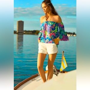 148.00 NWT Lilly Pulitzer Sanilla Off-Shoulder Silk Top All A Glow